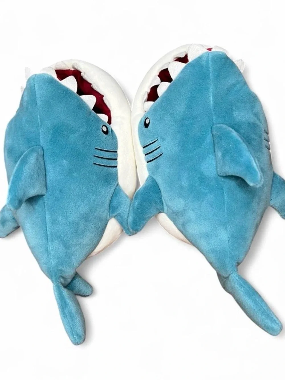 Plush Shark Slippers Slip-On Kids - Blue and White Size 13 / 1  Fun Summer